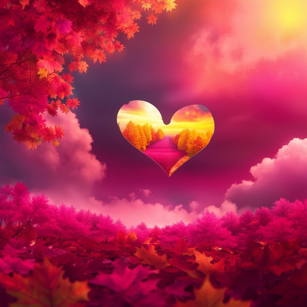 Heart Cloud over Autumn Sunset: 8K Resolution