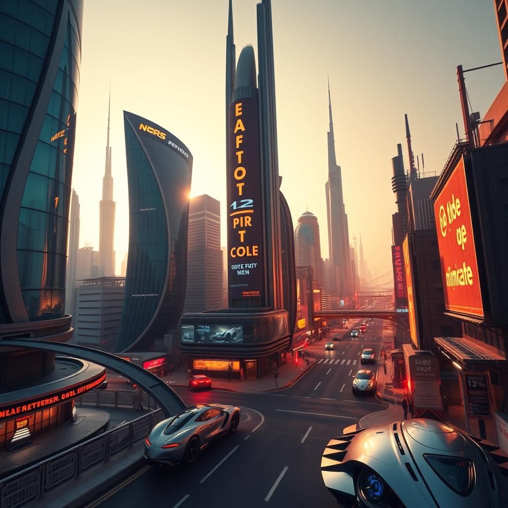 Futuristic Alien Metropolis on Mars at Golden Hour