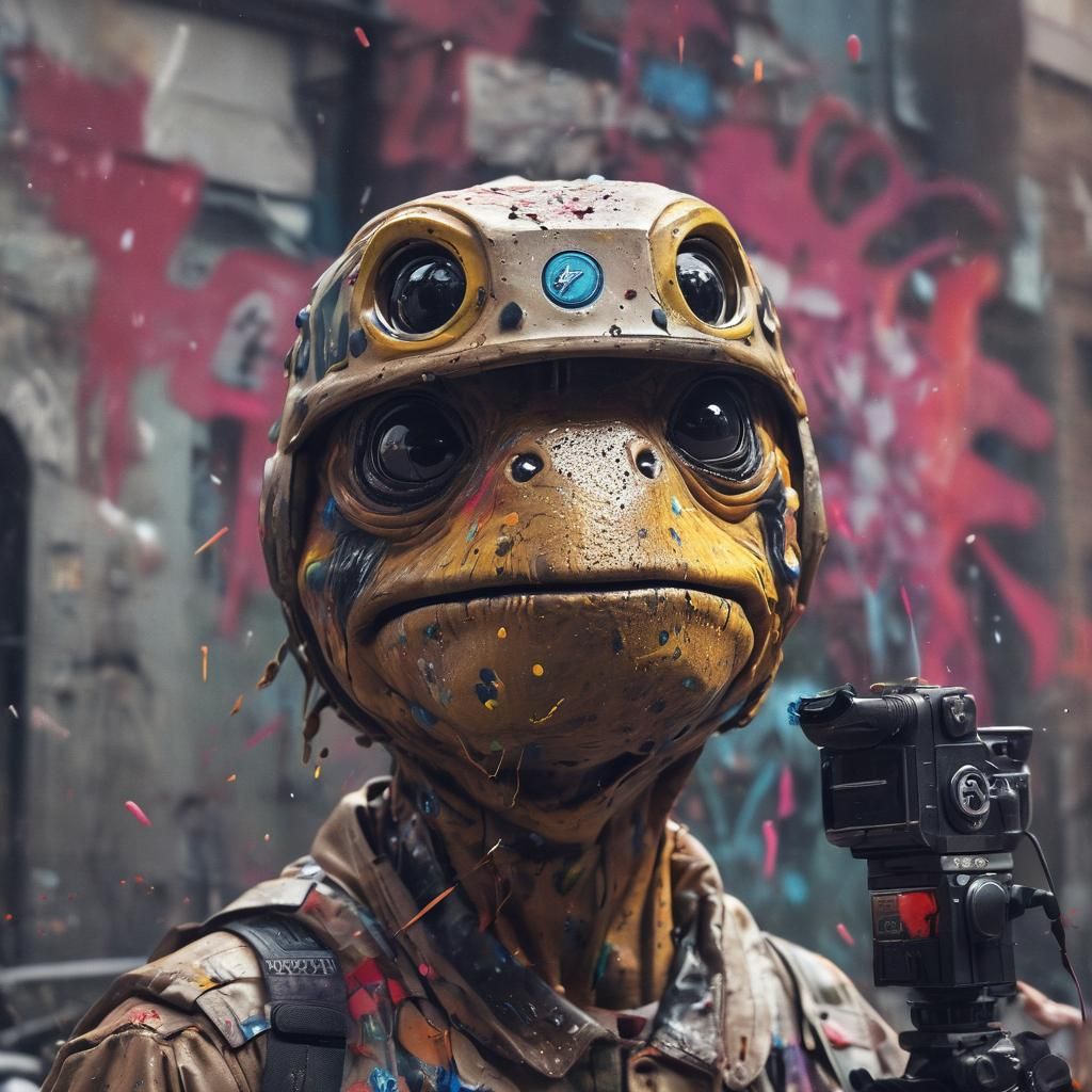 Whimsical Alien Photobomb in Graffiti Art Style