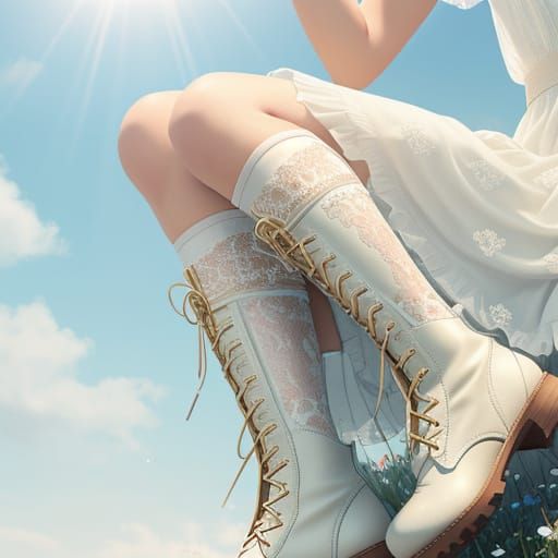 Dreamy Boots with Decorative Laces in Soft Focus