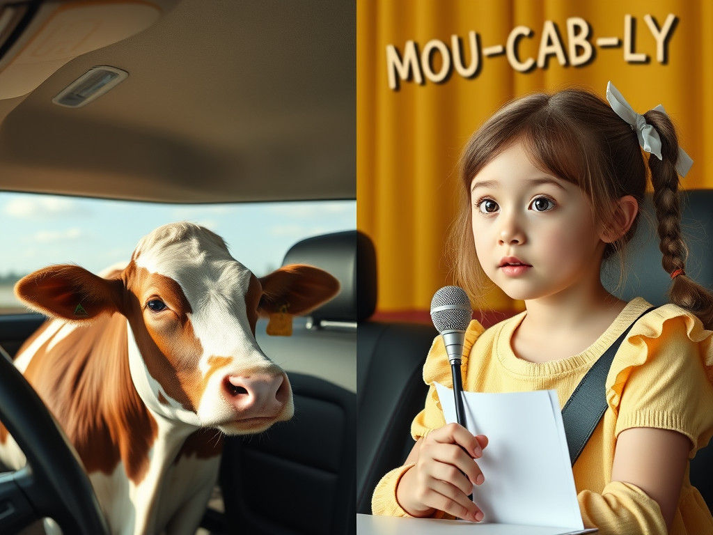 Cow in Cab Spelling Bee Split Screen