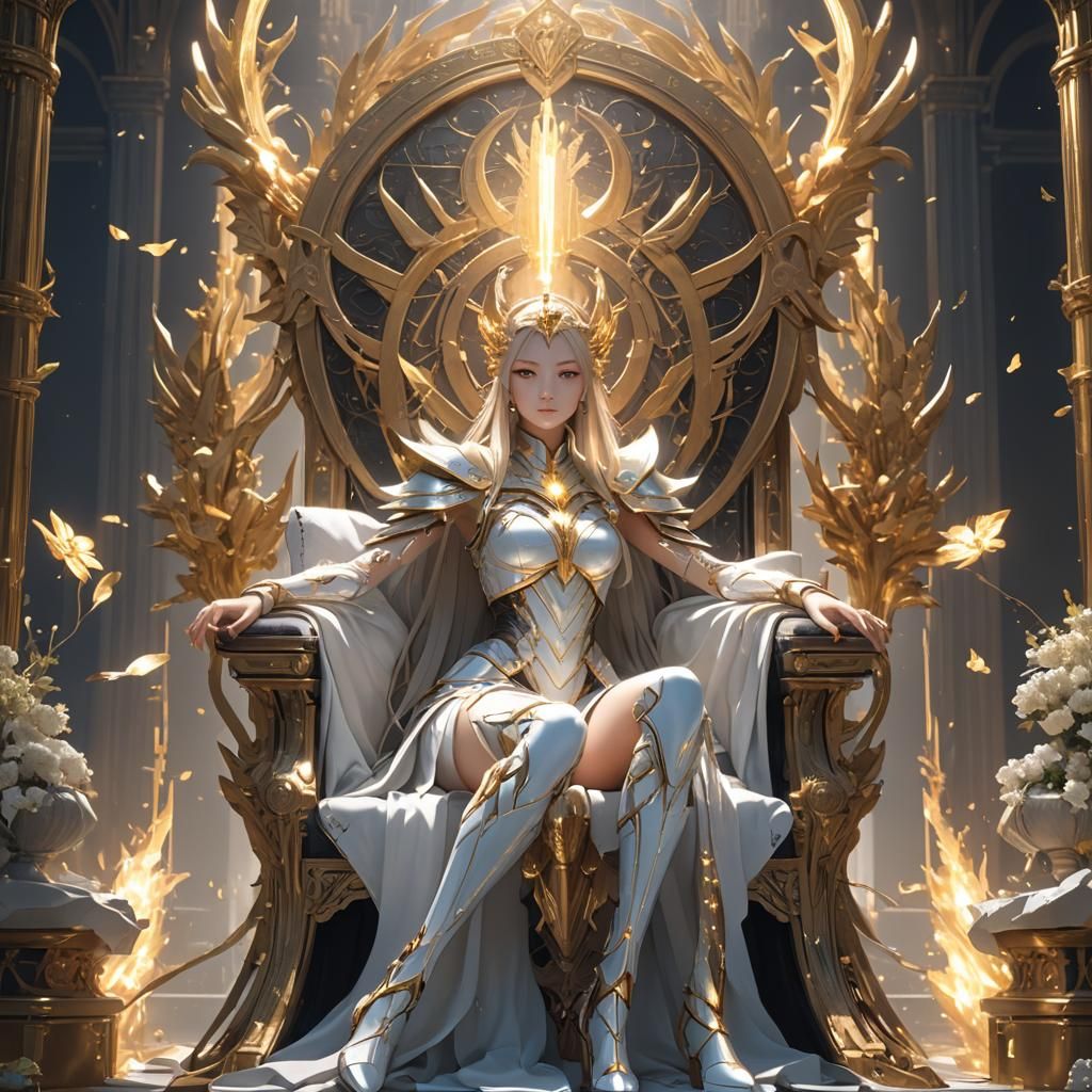 Goddess of Light on Throne in Anime Style