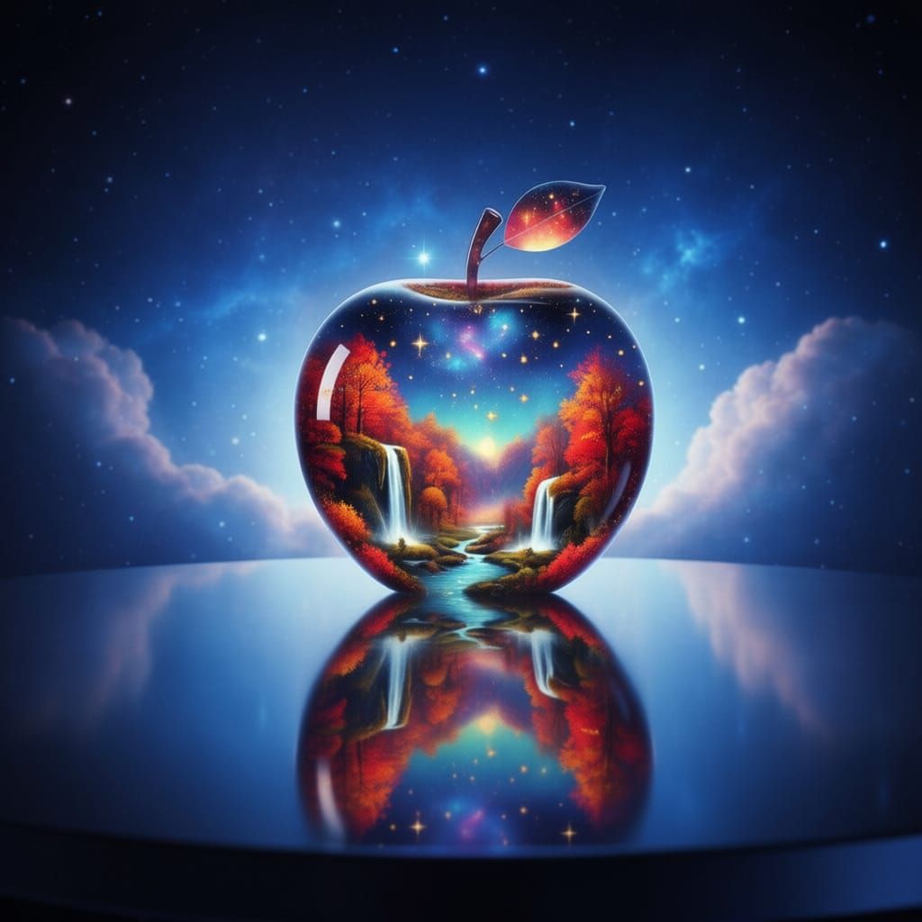 Fantastical Rose with Miniature Worlds, Matte Digital Art