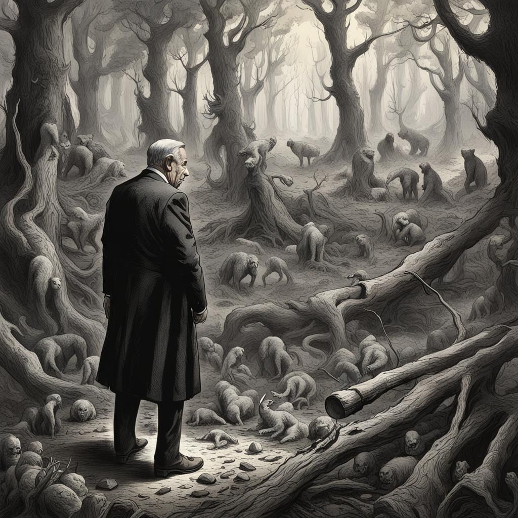 Benjamin Netanyahu in Dark Forest, Horror Art