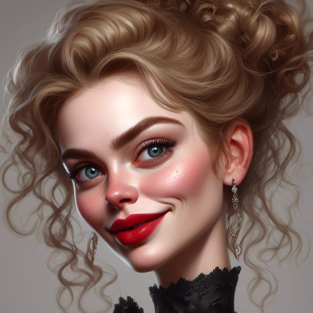 Cartoon Woman Portrait in Caricature Style