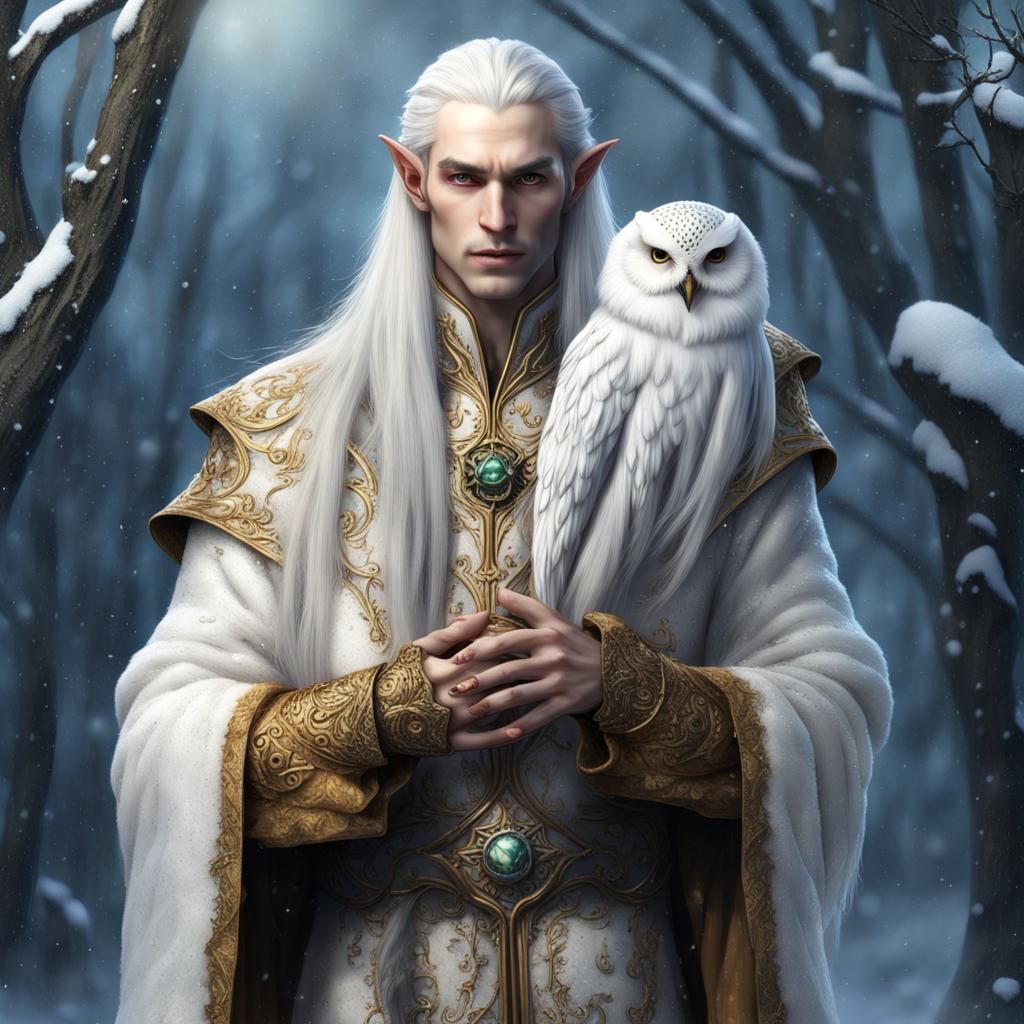 Handsome Elf Wizard in Winter Fur Coat