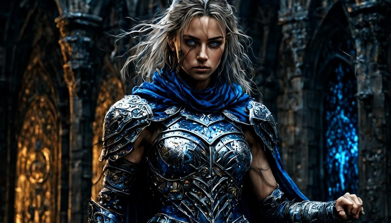 Stained Glass Armored Warrior in Hyperrealistic Style