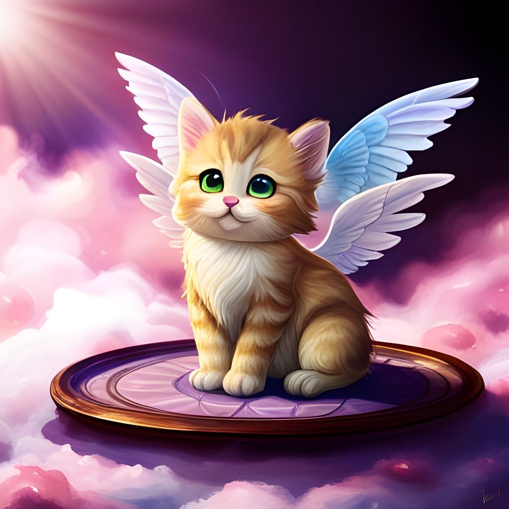 Watercolor Kitten with Wings in Storybook Style