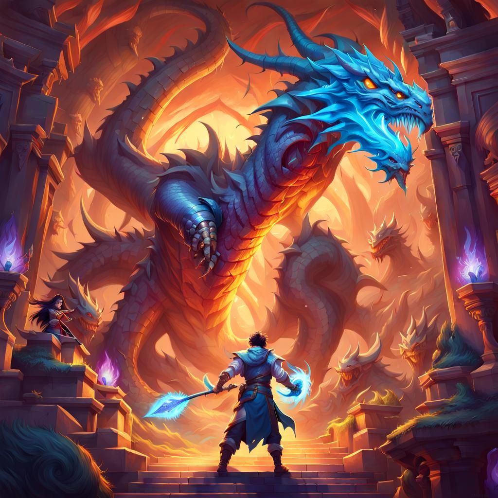 Heroic Dragon Battle in Fantasy RPG Style