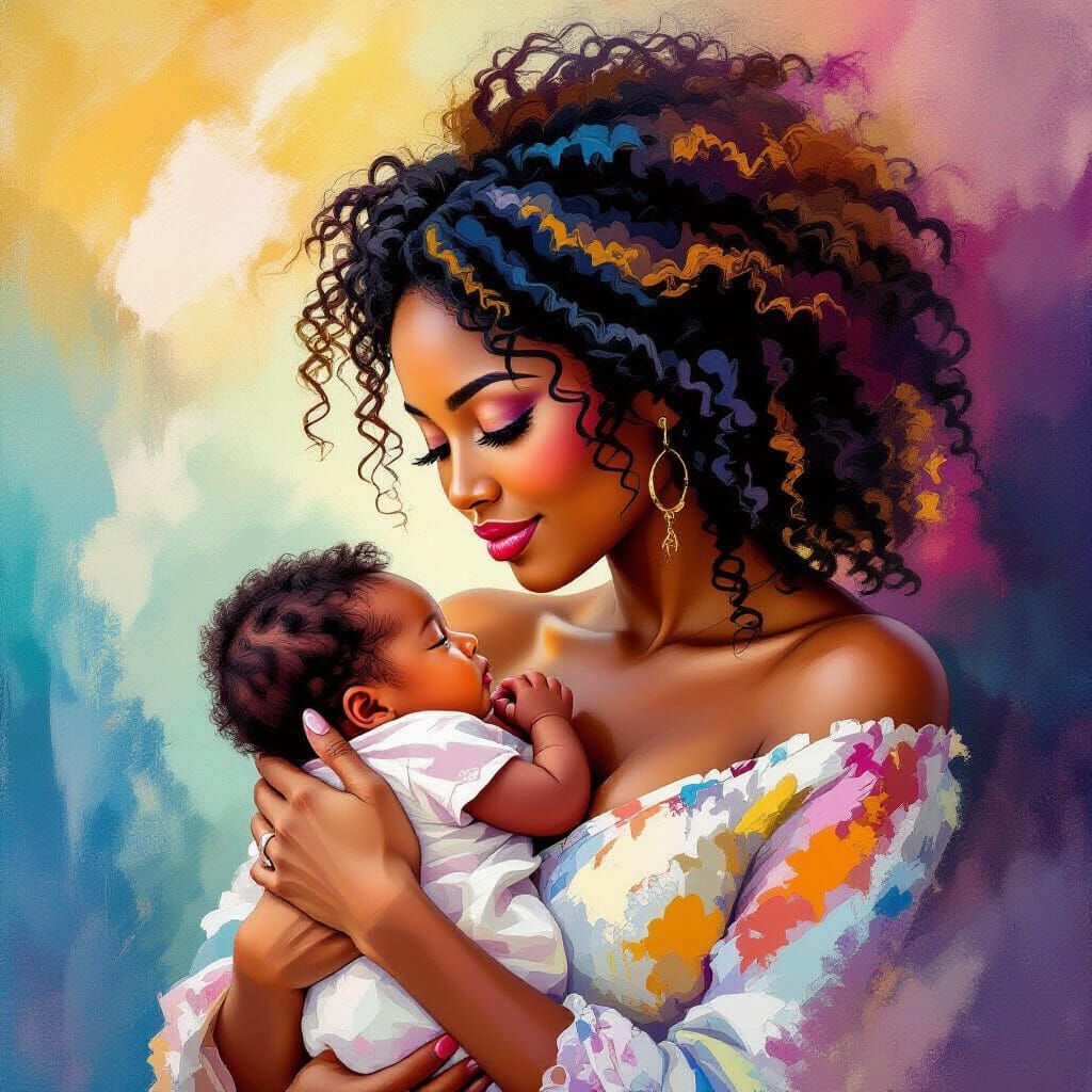 Abstract Art: Black Woman with Newborn Baby