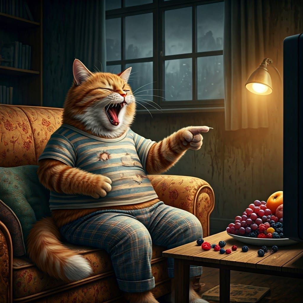 Orange cat is watching TV..
