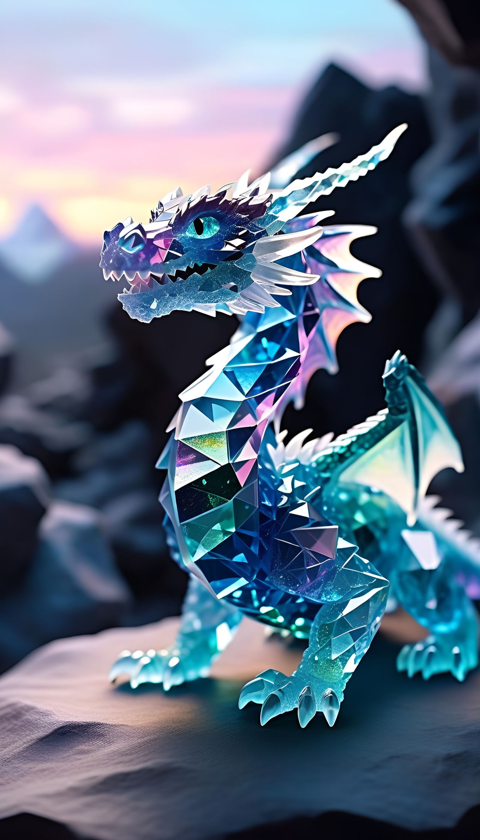 Crystallographic Dragon in Crystal Cave: Digital Art