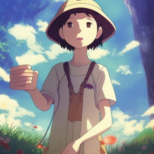 Kawaii Mushroom Selfie in Studio Ghibli Anime Style