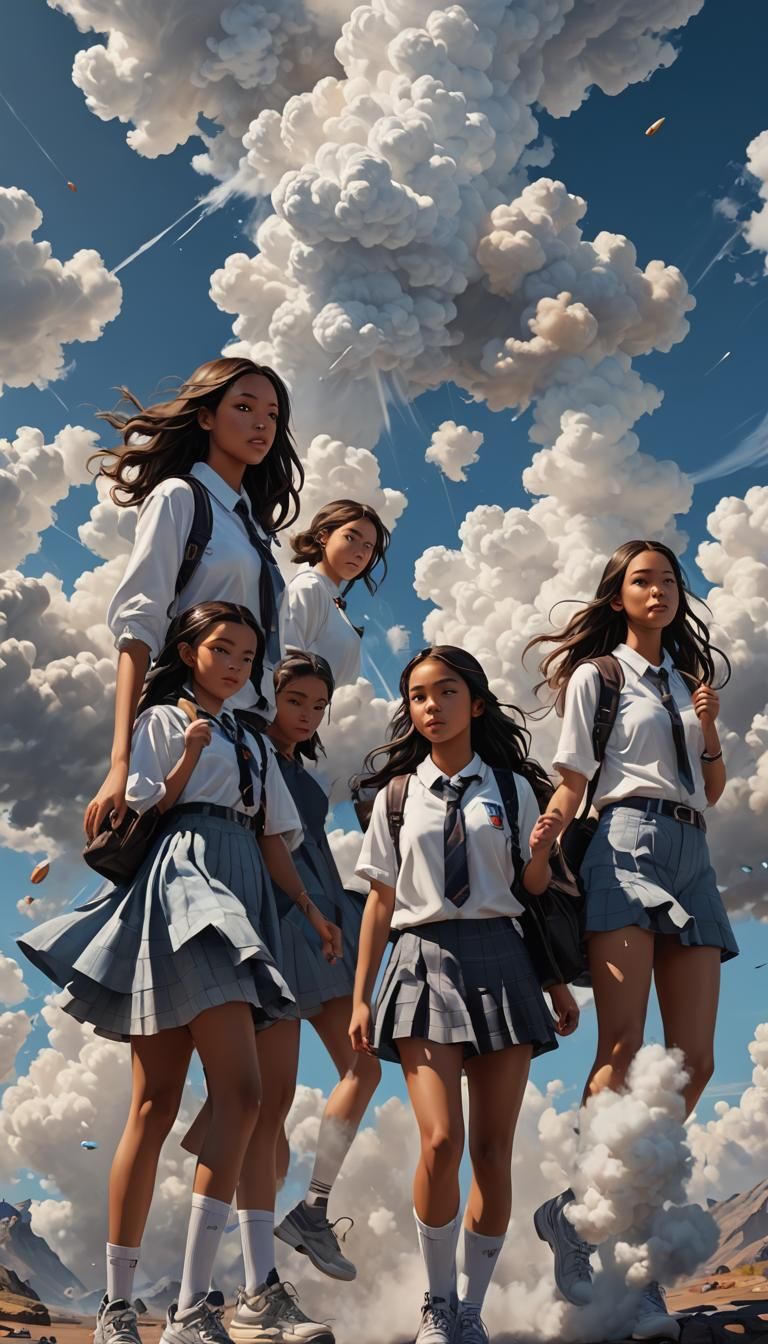 Schoolgirls in a Cloud of Paint: Photorealistic Art