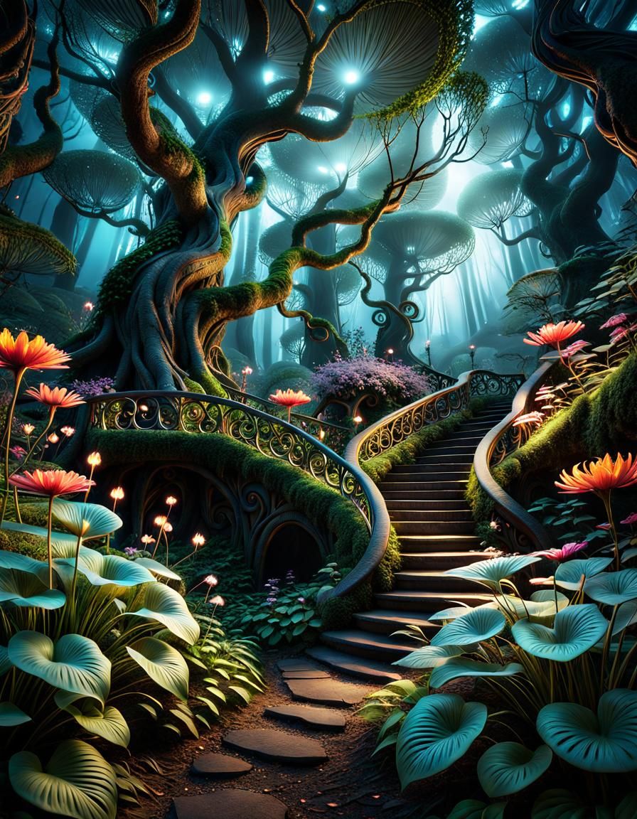 Ethereal Fantasy Forest at Night in Ultra High Quality