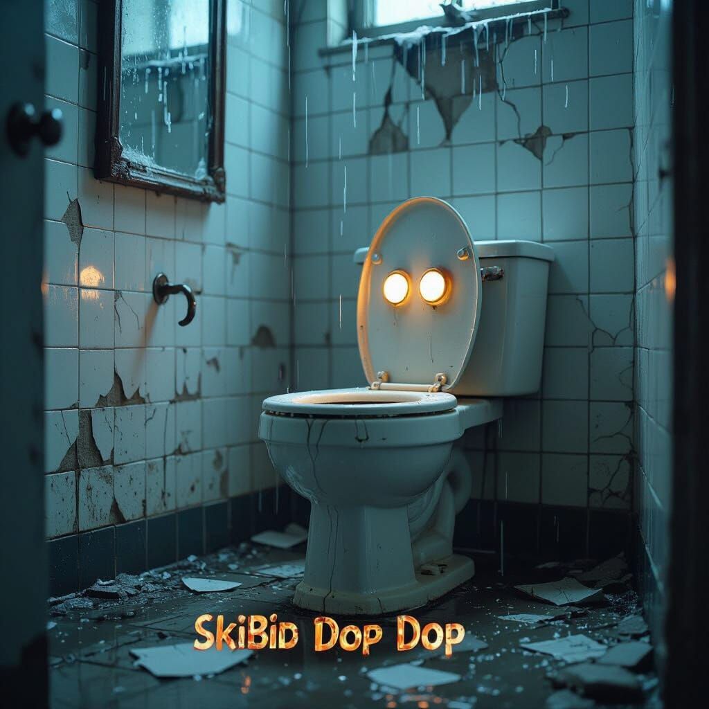 Abandoned Skibidi Toilet in Ruined Bathroom Cinematic Still