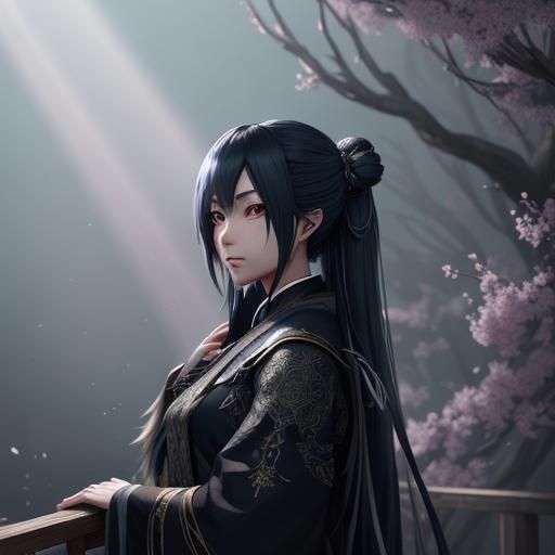 Anime Weaver of Shadows and Light in 3D