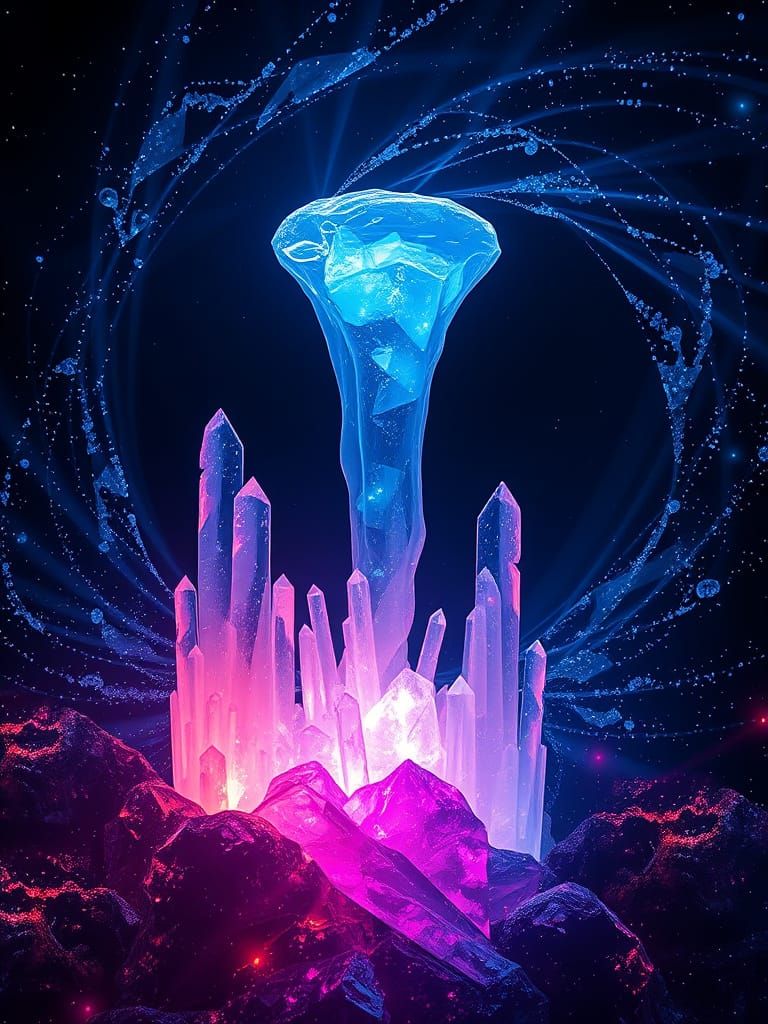 Neon Crystal Vortex in Deep Space as Digital Art