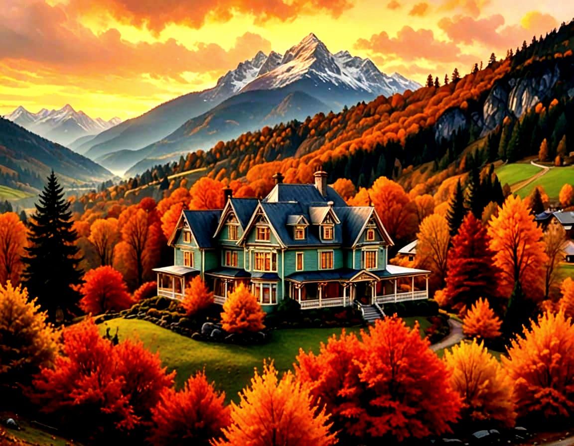 Victorian Mountain Home in Autumn Dusk