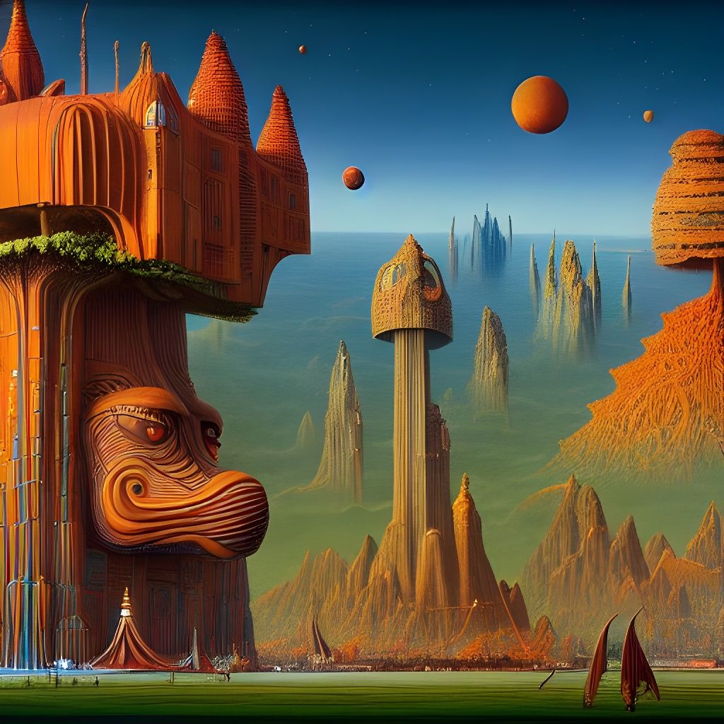 Intricate Colossus in Sci-Fi Fantasy Landscape