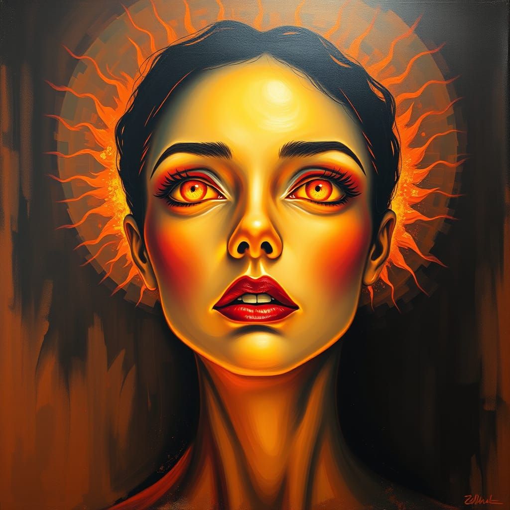 Radiant Surrealist Portrait with Inner Light and Warm Hues