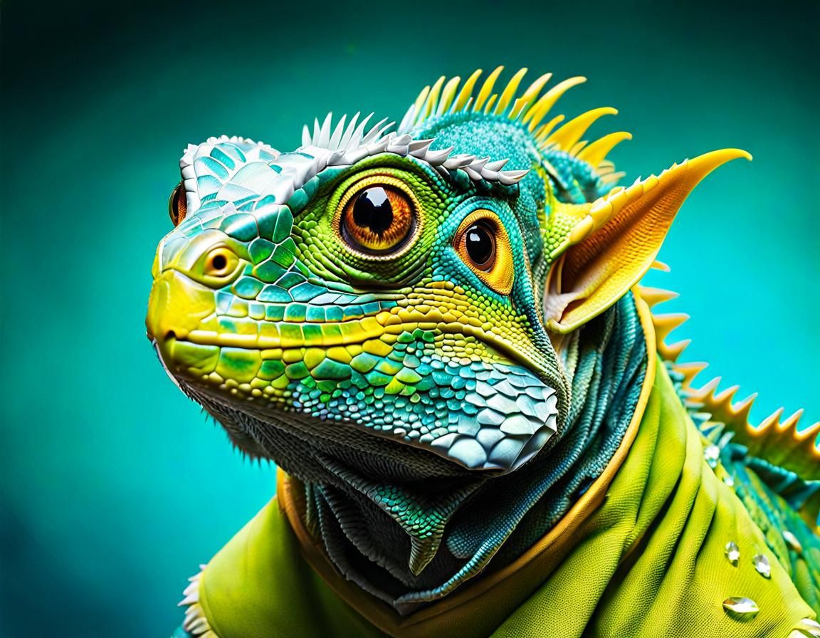 Iguana-Bat Mutant Creature in Iridescent 3D Render