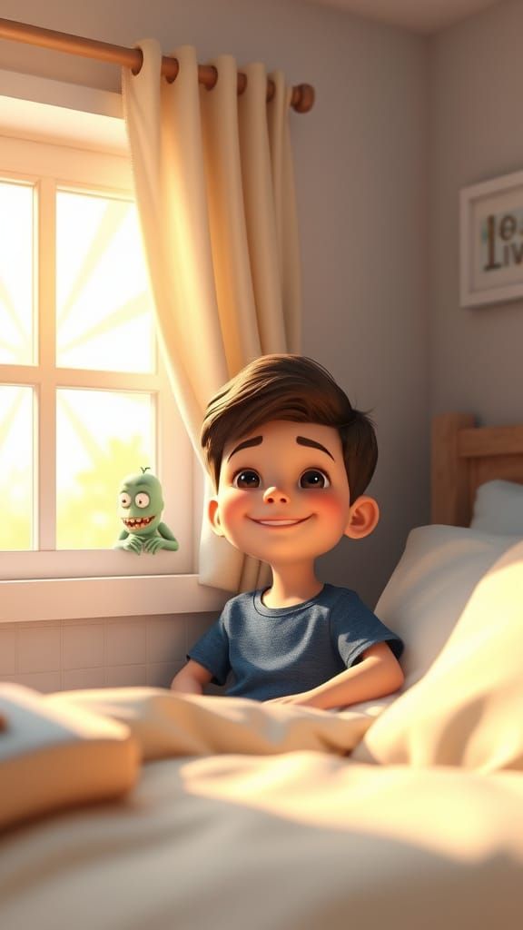 Boy and Zombie Morning Wake-Up in Pixar Style