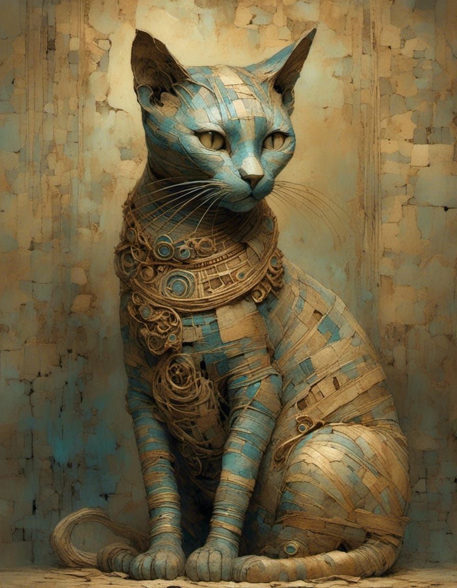 Ancient Egyptian Cat Mummy in Surrealist Style