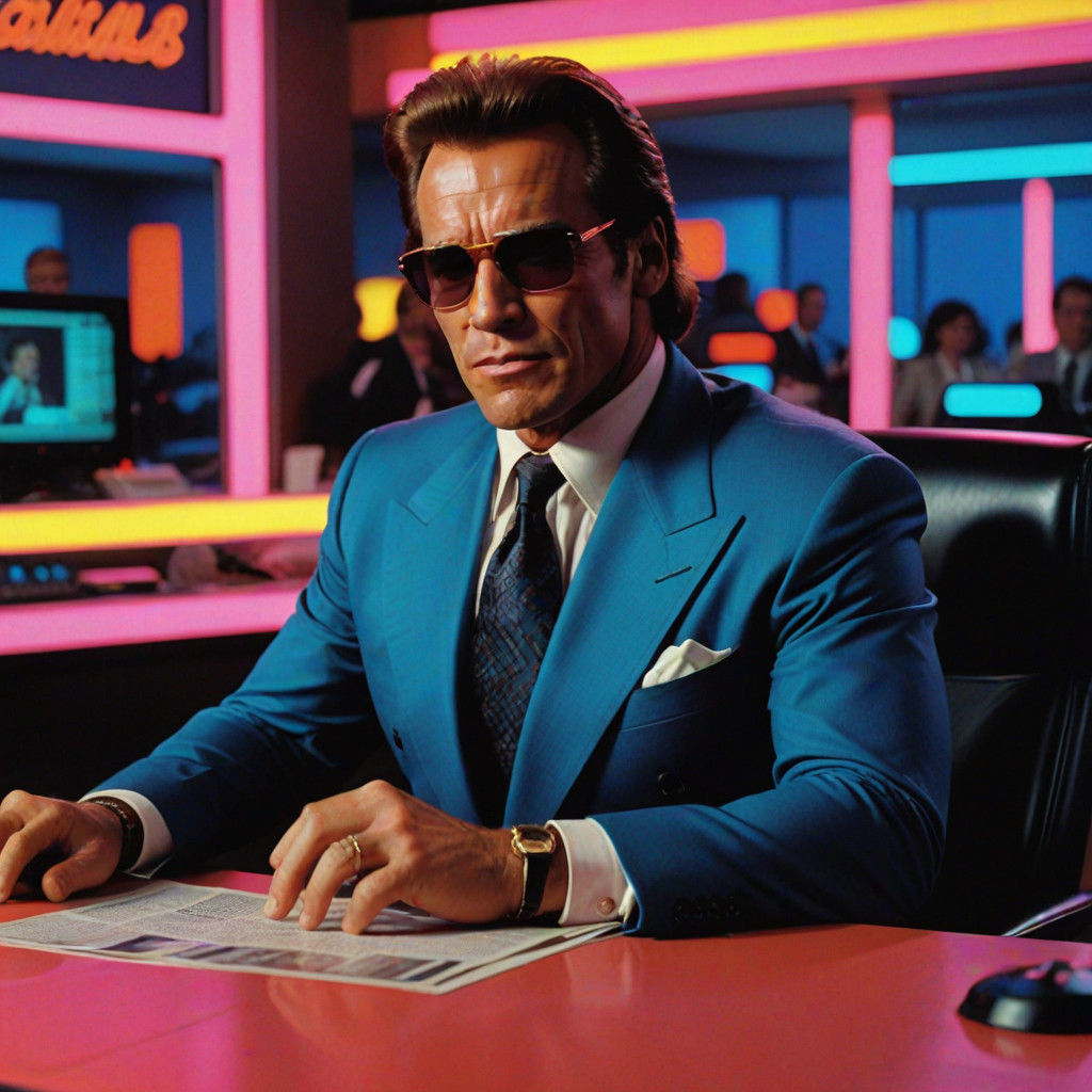 Arnold Schwarzenegger Hosts Retro Futuristic News Talkshow