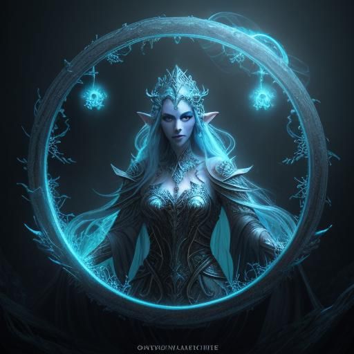 Elven goddess portrait standing in an open portal