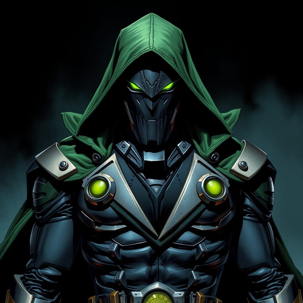 Menacing Iron Man in Hooded Green Coat