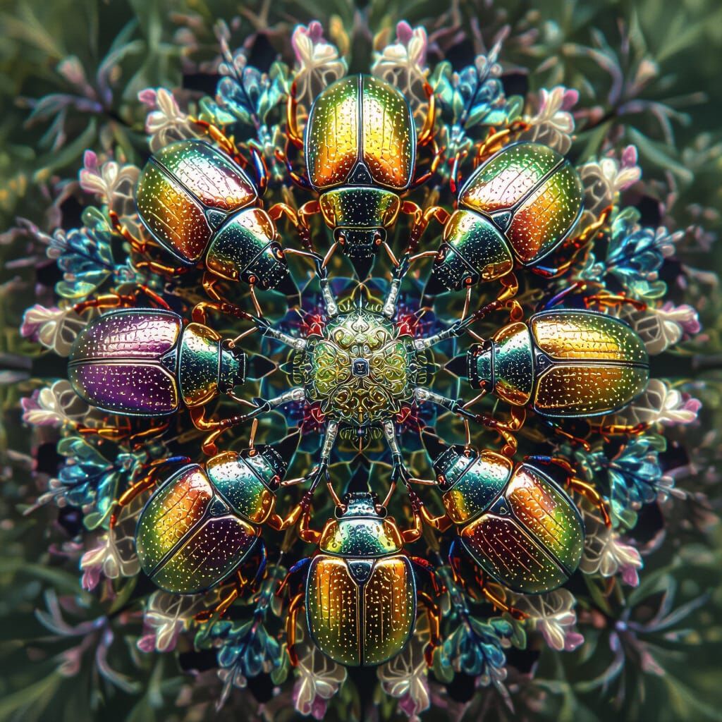 Kaleidoscopic View of Iridescent Beetles