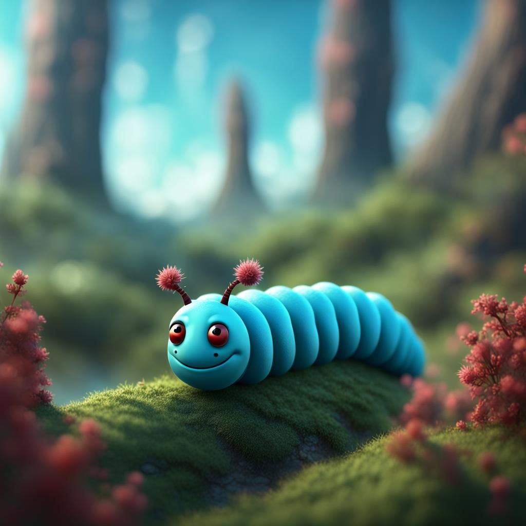Caterpillar Crying to Beetle in Detailed Matte Painting