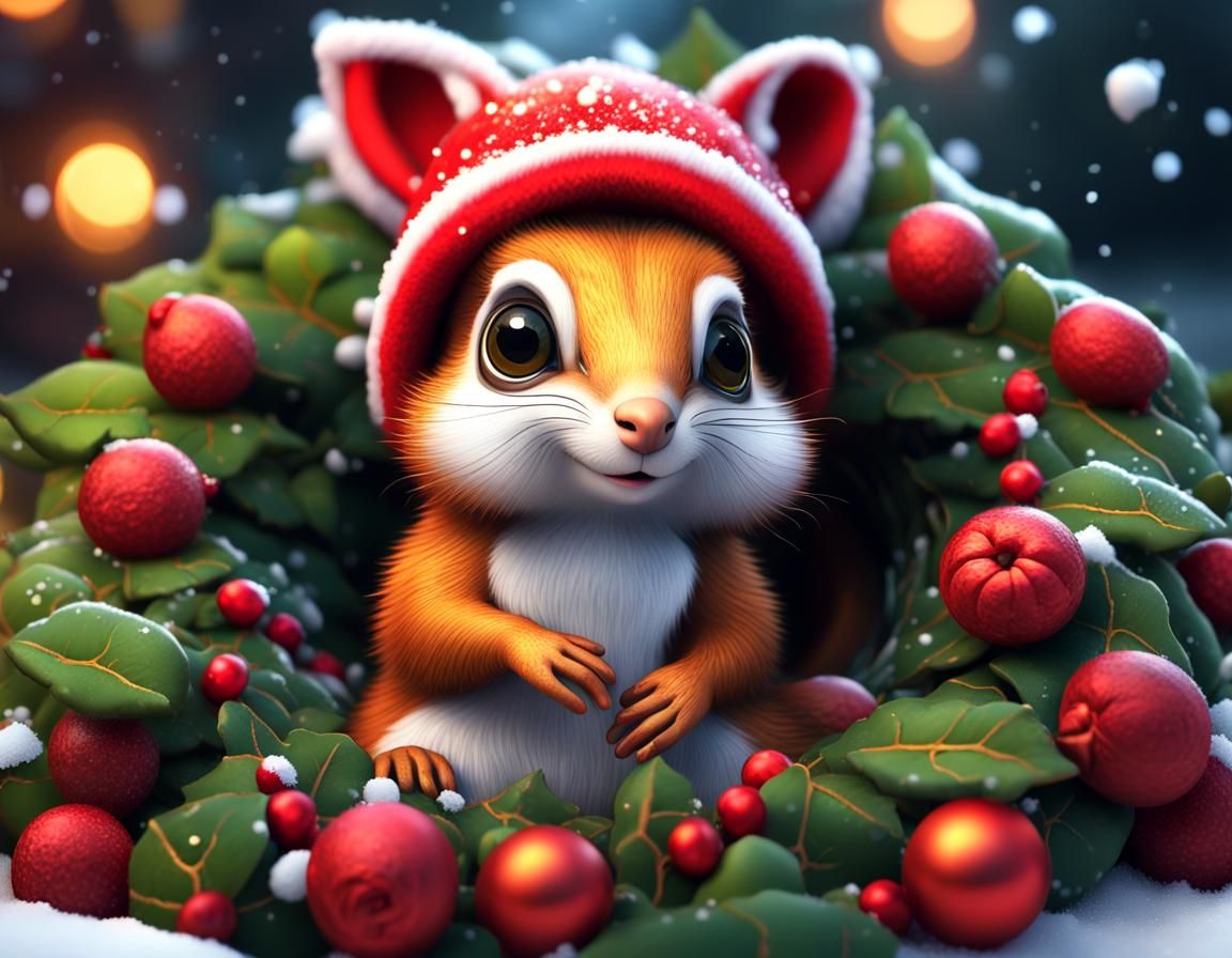 Festive Squirrel in Christmas Wreath, 8K Unreal Engine