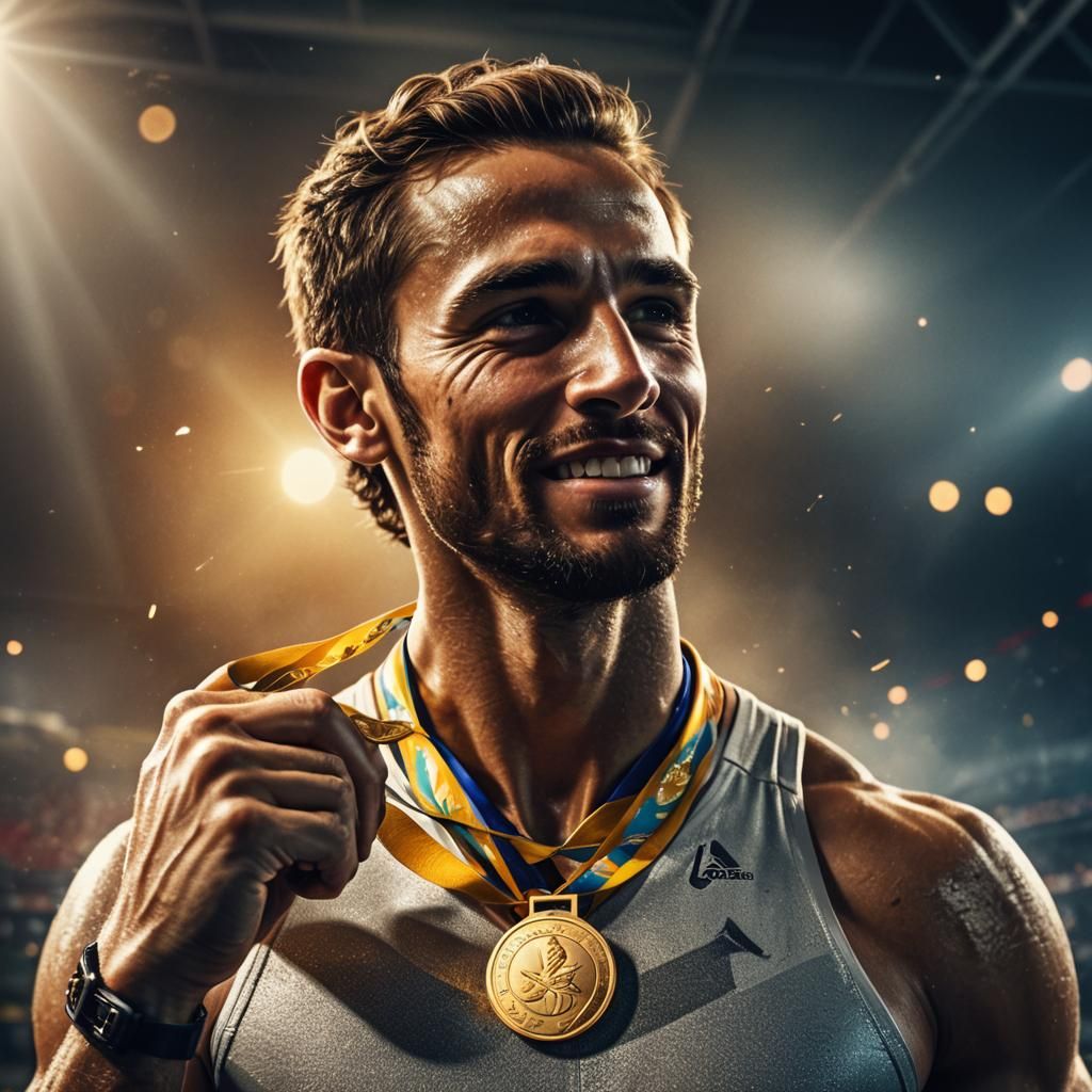 Paralympic Athlete's Triumphant Gold Medal in Fantasy Art