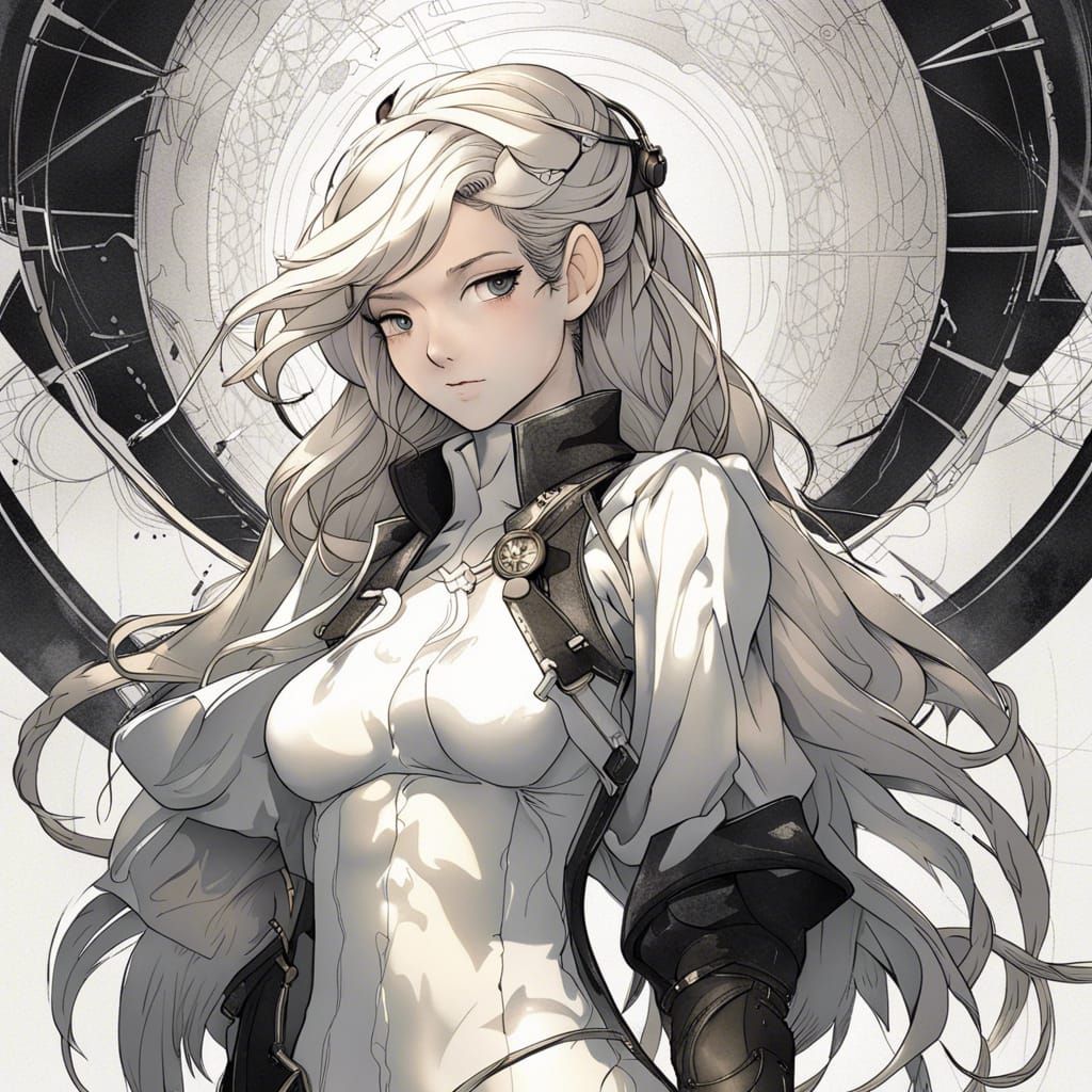 Manga Girl in Monochrome Ink Lines