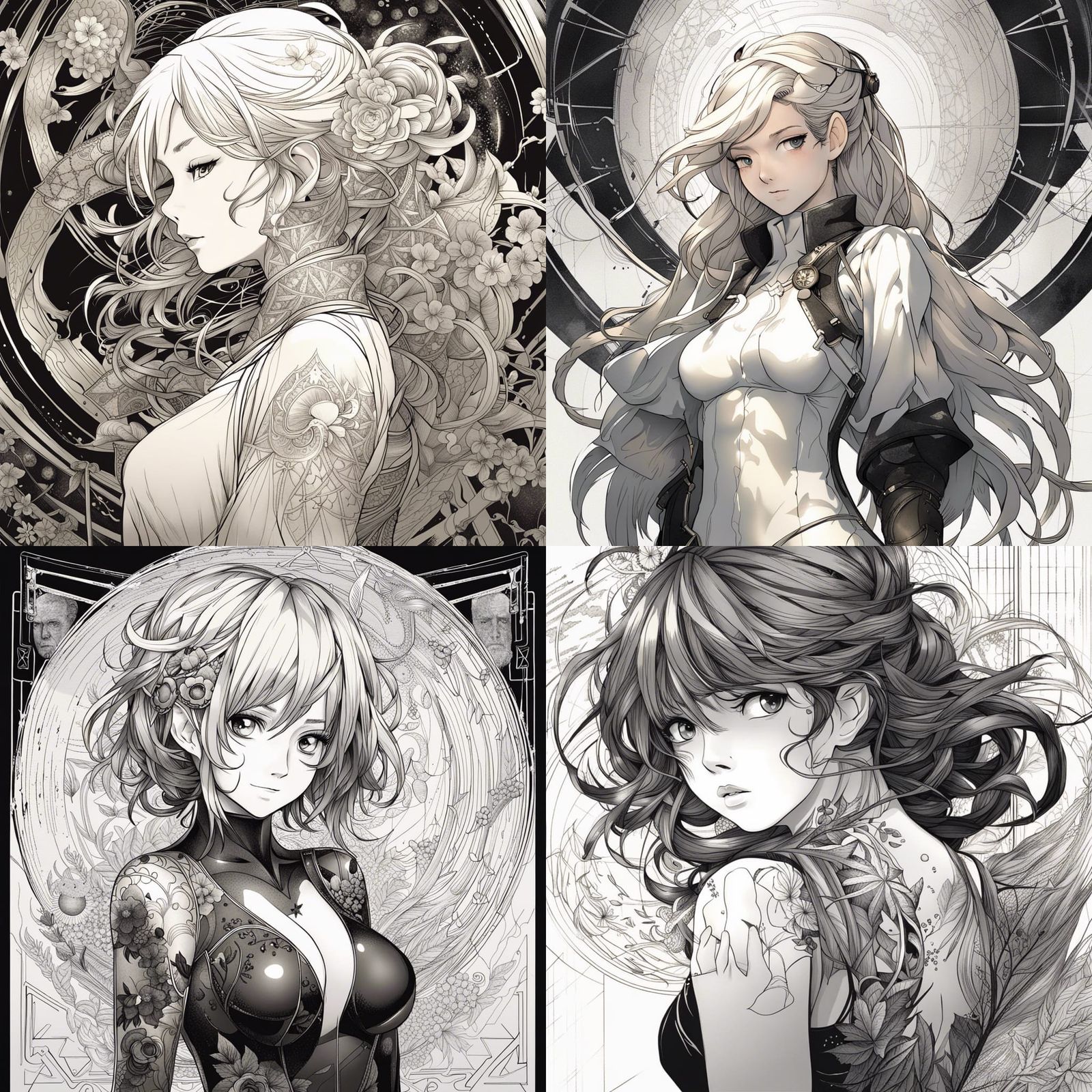 Manga Girl in Monochrome Ink with Golden Ratio