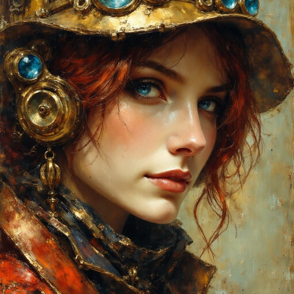 Steampunk Mechanic Portrait in Vermeer Style