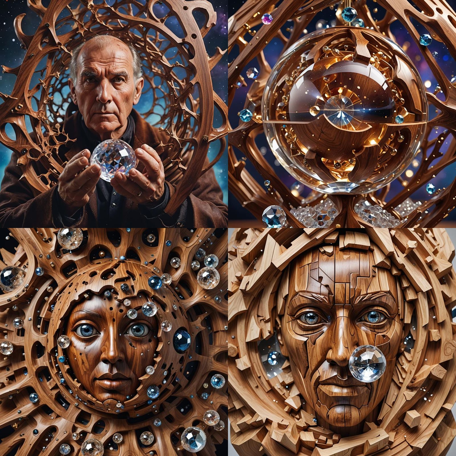 Nebula Crystal Ball in Perforated Wooden Cube