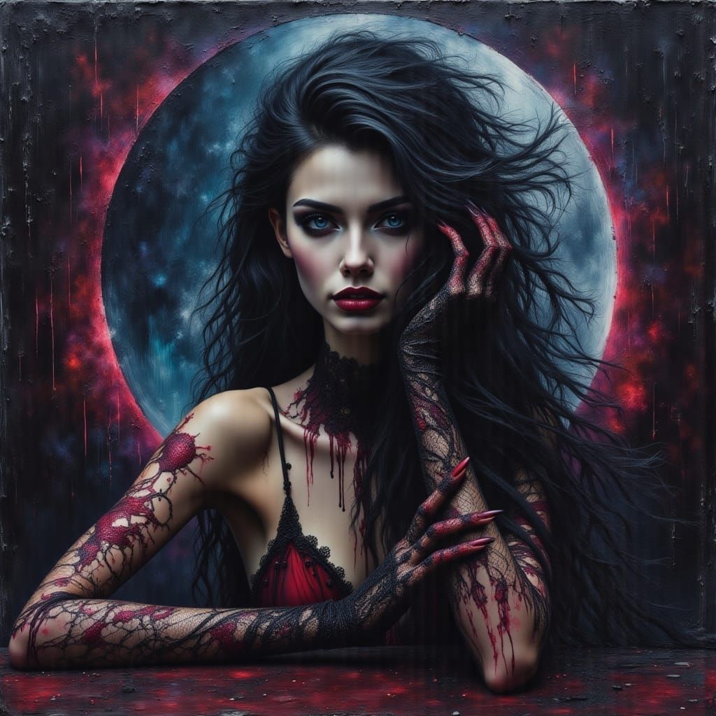 Gothic Seductress in Dark Oil Paint
