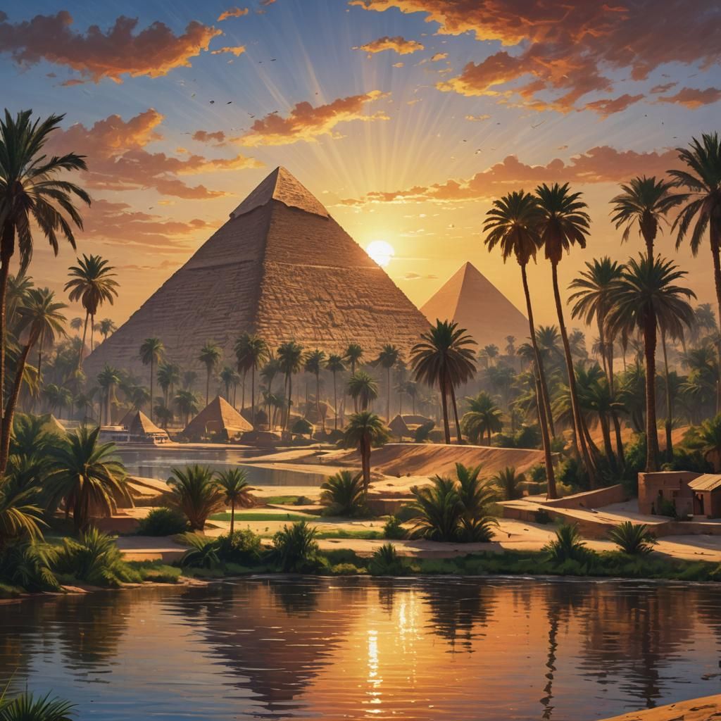 Sunset over pyramids