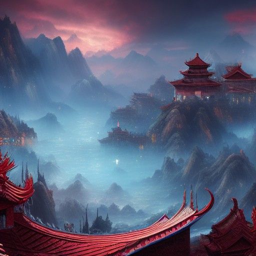 Fantastical Chinese Mountains in Detailed Matte Painting