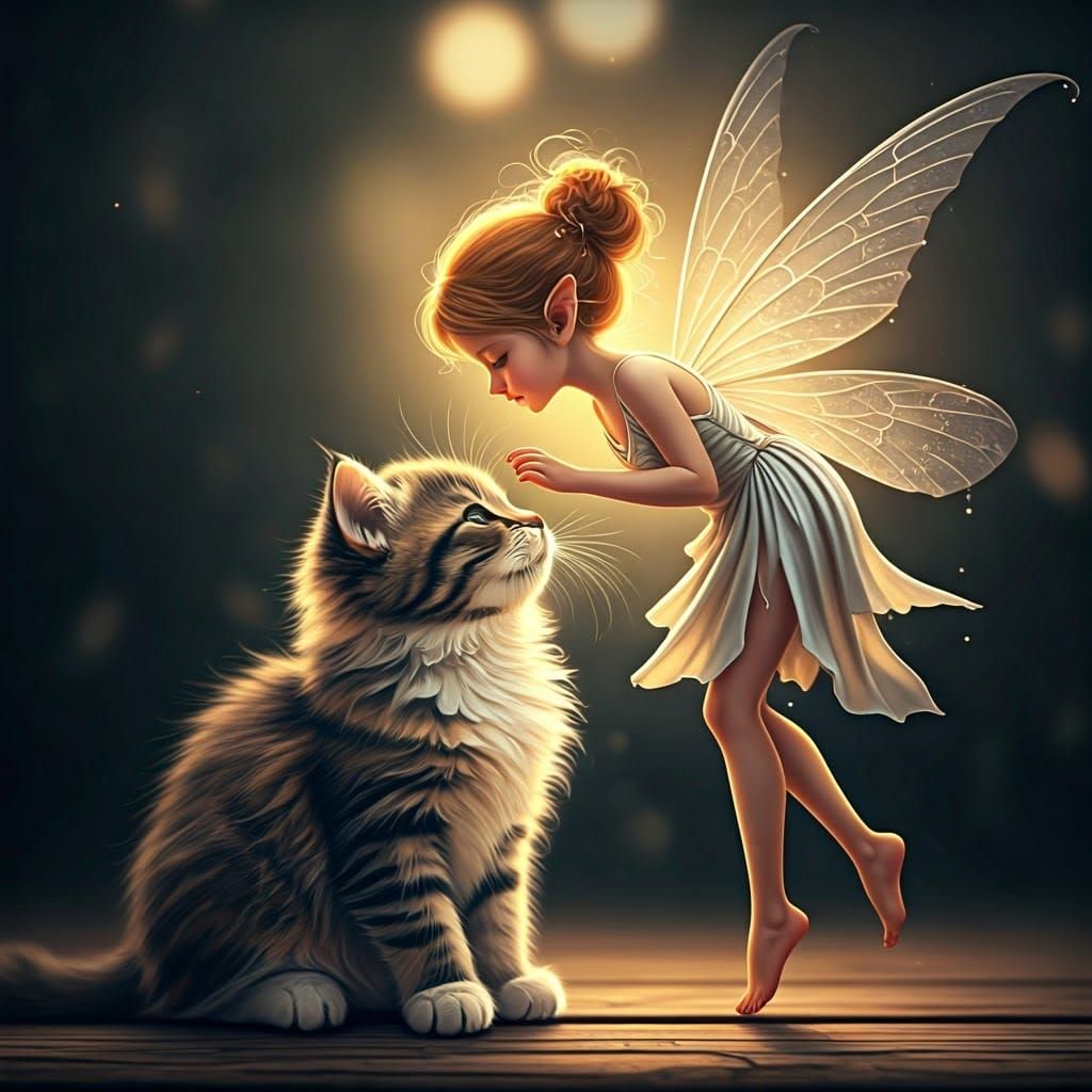 Fairy Kisses Kitten: Magical Realism Digital Art