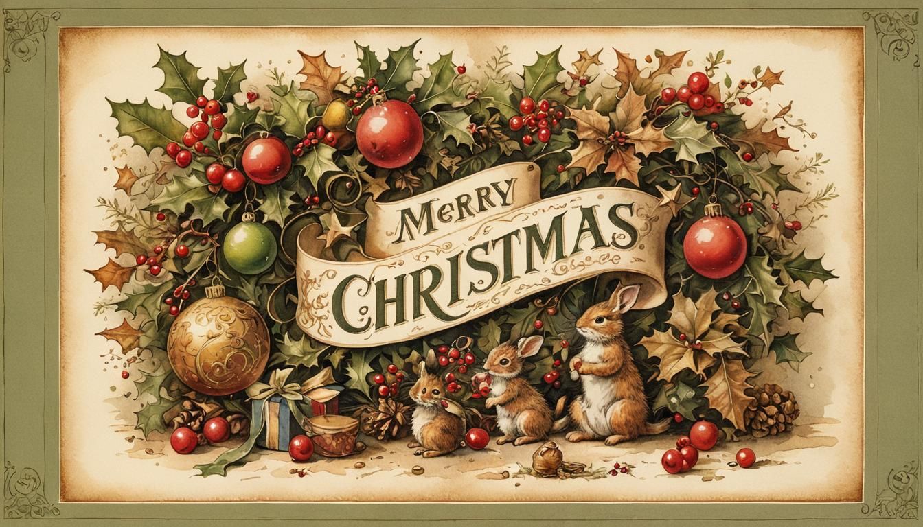 Vintage Christmas Scene with Hand-Drawn Lettering