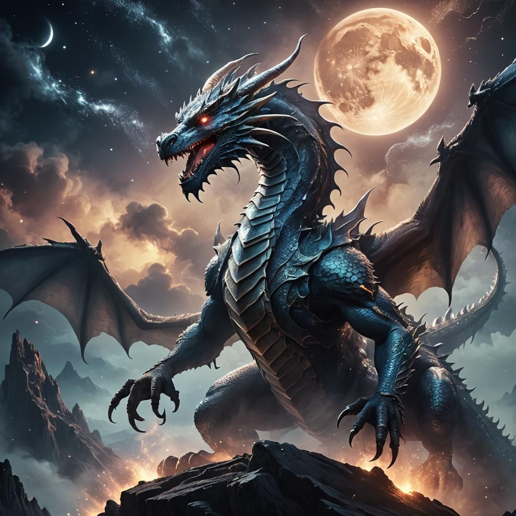 Dragon on the Edge of the Earth in Moonlight