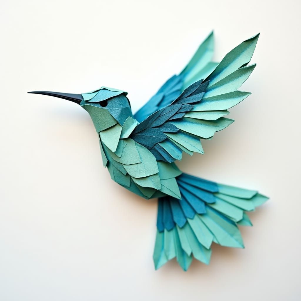 Origami Hummingbird in Superflat Style