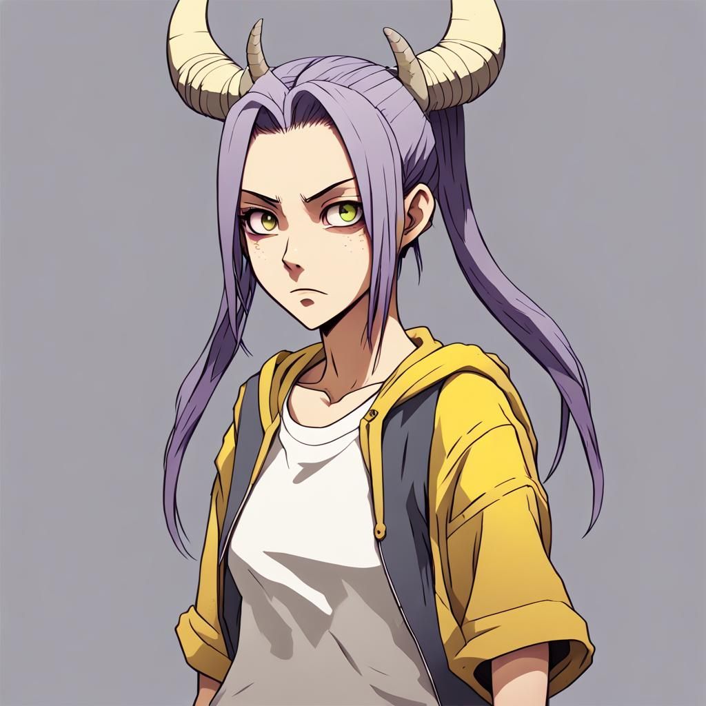 Anime Demon Girl with Horns and Tail