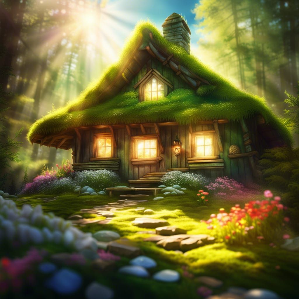 Cozy Cabin in the Woods with Flower Garden