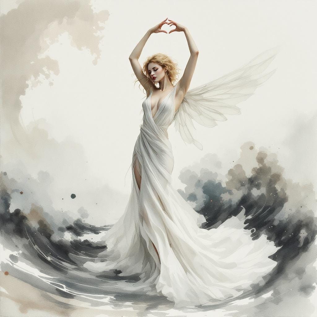 Elegant Fairy in Sensual Pose, Egon Schiele Style