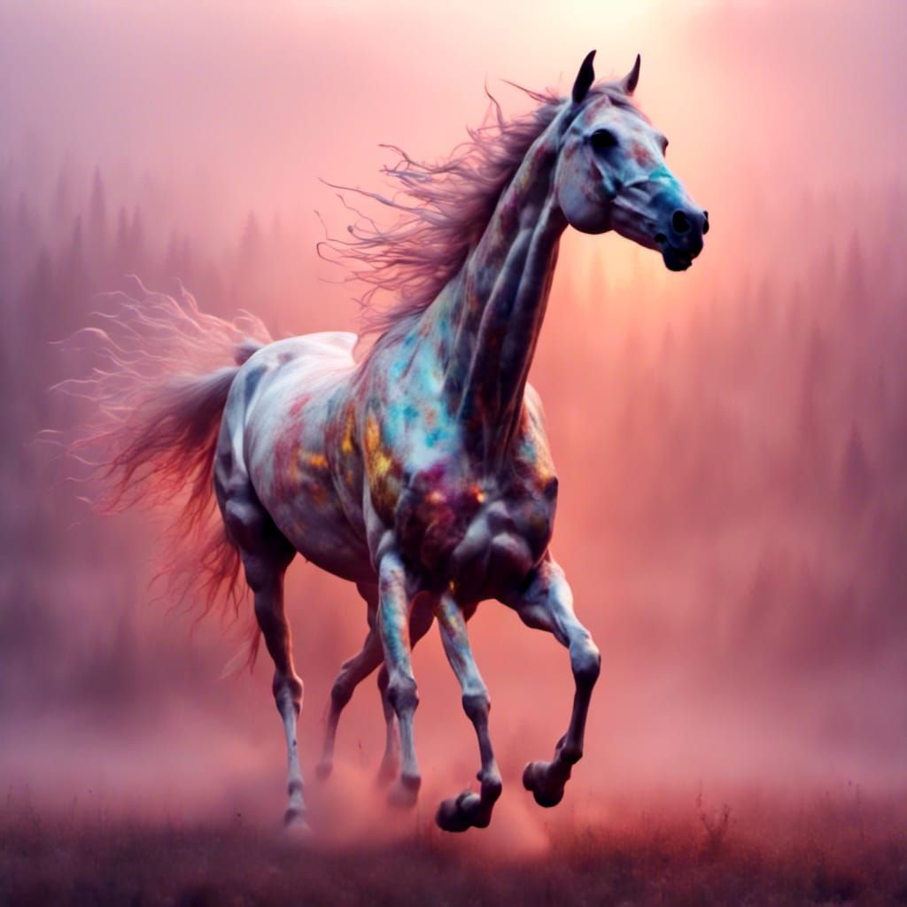 Semi-Transparent Winged Horse in Fog, Photo-Realistic Digita...